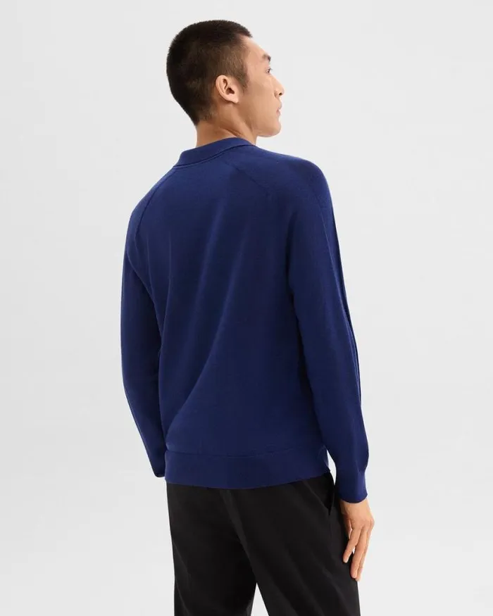 Sweaters Cardigans Men Theory Polo Sweater In Merino Wool Bright Cobalt
