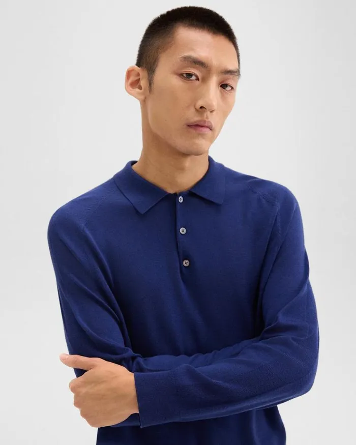 Sweaters Cardigans Men Theory Polo Sweater In Merino Wool Bright Cobalt