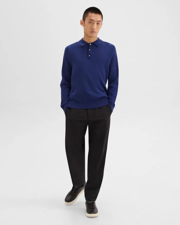 Sweaters Cardigans Men Theory Polo Sweater In Merino Wool Bright Cobalt