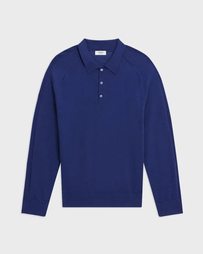 Sweaters Cardigans Men Theory Polo Sweater In Merino Wool Bright Cobalt