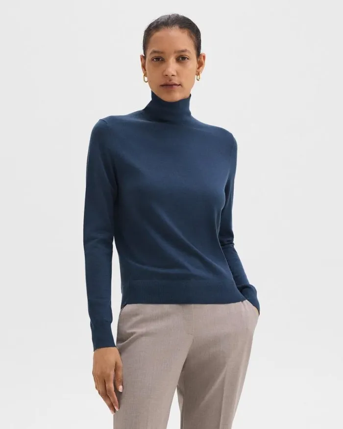 Sweaters Cardigans Women Theory Turtleneck Sweater In Regal Wool Ash Blue