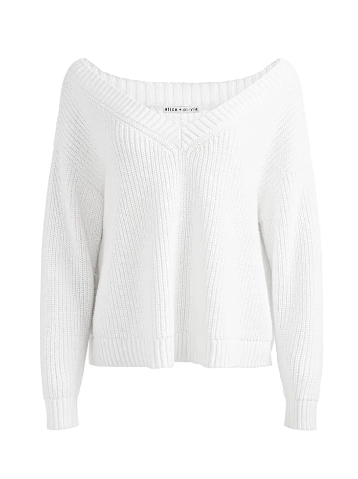 Sweaters Women Alice Olivia Alita Relaxed V Neck Pullover Soft White