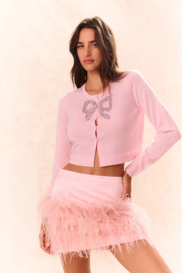 Sweaters WomenKids LoveShackFancy Modine Embellished Wool Cardigan Pink Frosting