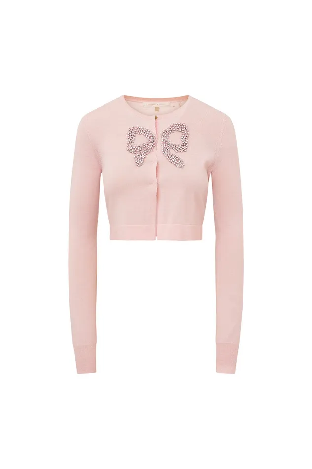 Sweaters WomenKids LoveShackFancy Modine Embellished Wool Cardigan Pink Frosting