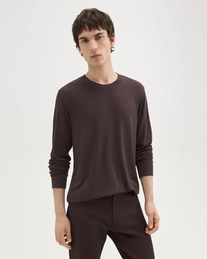 TShirts Polos Men Theory Essential LongSleeve Tee In Anemone Modal Jersey Hickory