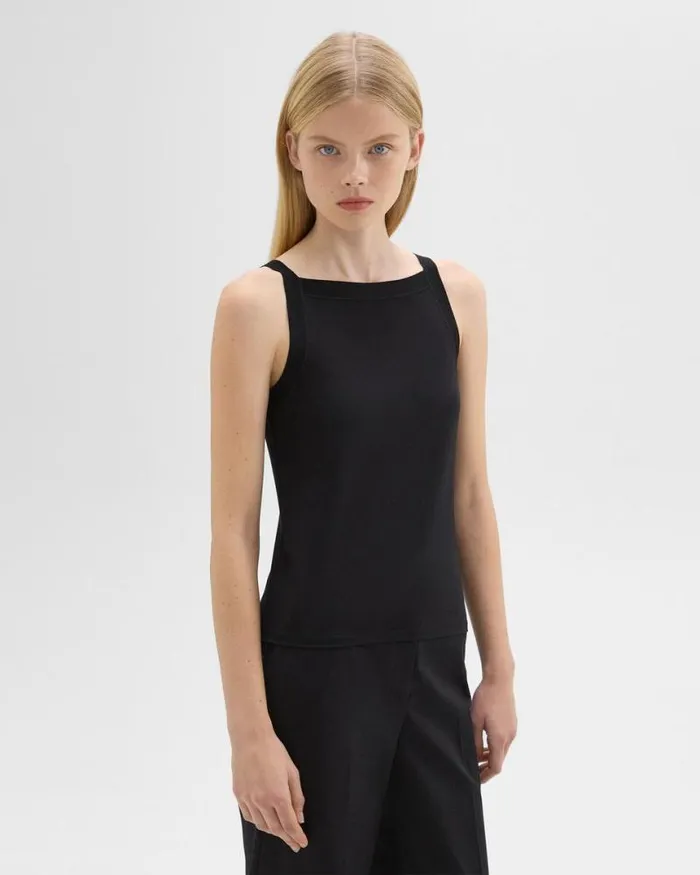 TShirts Tank Tops Women Theory Square Neck Tank In Interlock Knit Black TShirts Tank Tops Women Theory Square Neck Tank In Interlock Knit Black