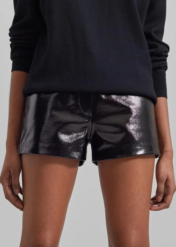 The Frankie Shop Bottoms Kate Crackled Faux Leather Mini Shorts 8211 Black 8211 Women