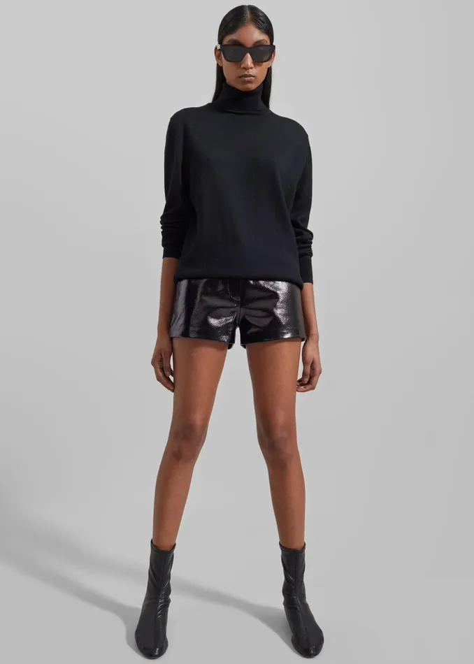 The Frankie Shop Bottoms Kate Crackled Faux Leather Mini Shorts 8211 Black 8211 Women