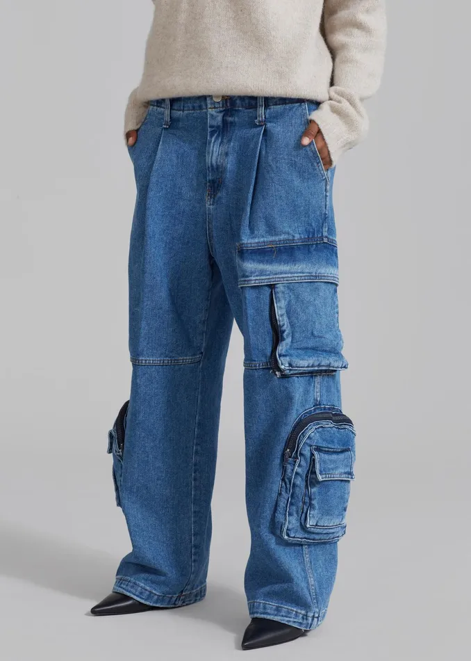 The Frankie Shop Bottoms Lenny Cargo Jeans 8211 Blue Denim 8211 Women
