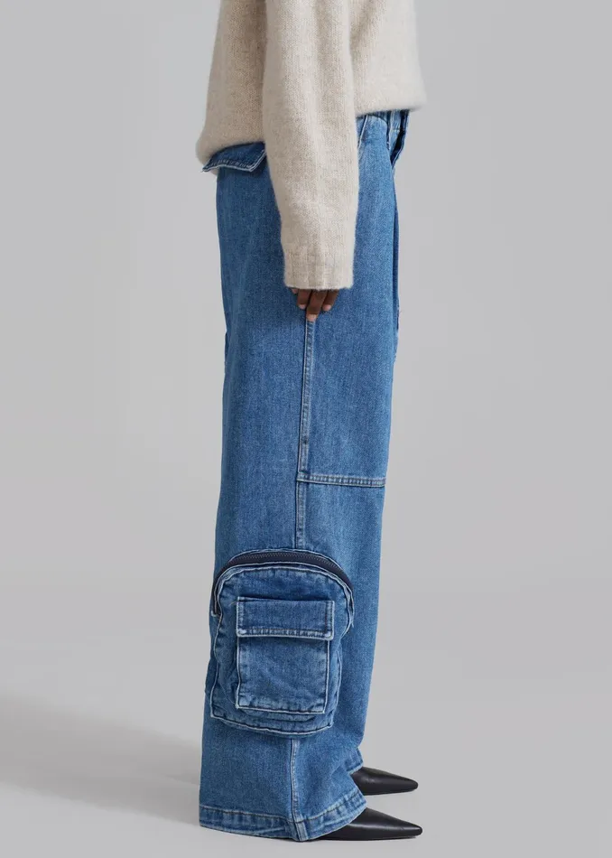 The Frankie Shop Bottoms Lenny Cargo Jeans 8211 Blue Denim 8211 Women