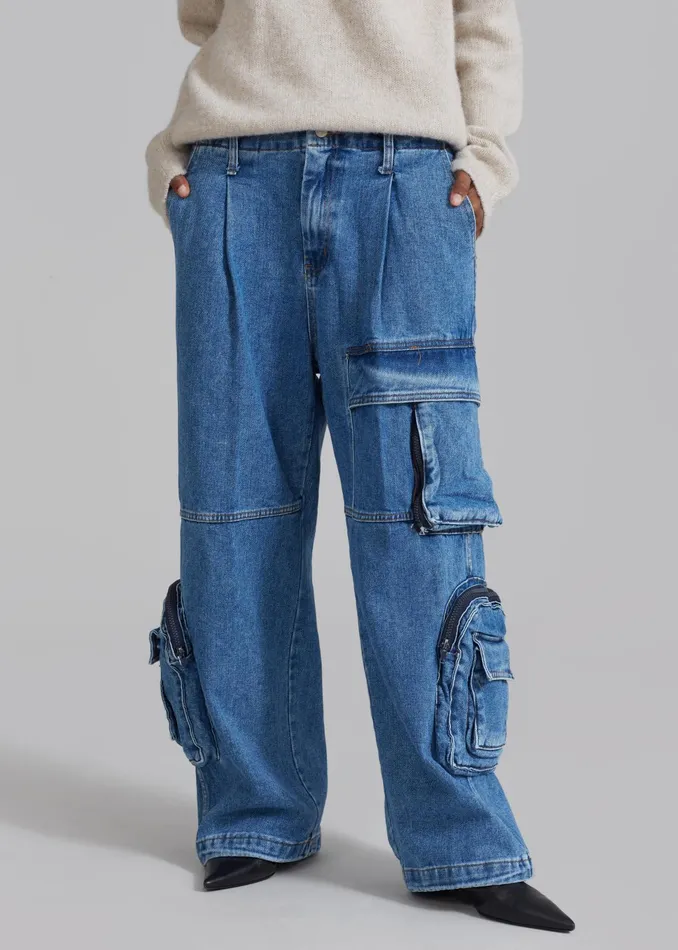 The Frankie Shop Bottoms Lenny Cargo Jeans 8211 Blue Denim 8211 Women
