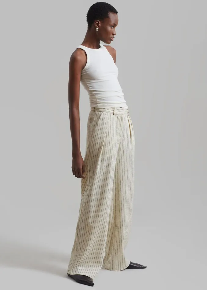 The Frankie Shop Bottoms Ripley Pleated Twill Trousers 8211 Light BeigeBlack Pinstripe 8211 Women The Frankie Shop Bottoms Ripley Pleated Twill Trousers 8211 Light BeigeBlack Pinstripe 8211 Women