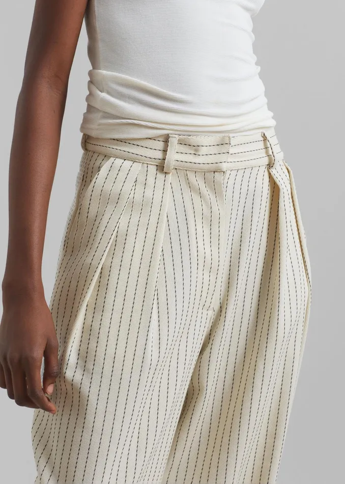 The Frankie Shop Bottoms Ripley Pleated Twill Trousers 8211 Light BeigeBlack Pinstripe 8211 Women