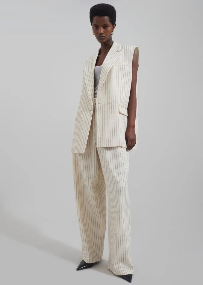 The Frankie Shop Bottoms Ripley Pleated Twill Trousers 8211 Light BeigeBlack Pinstripe 8211 Women