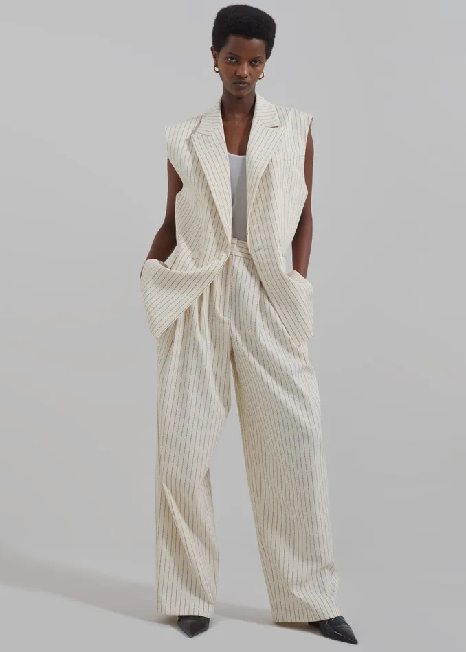 The Frankie Shop Bottoms Ripley Pleated Twill Trousers 8211 Light BeigeBlack Pinstripe 8211 Women