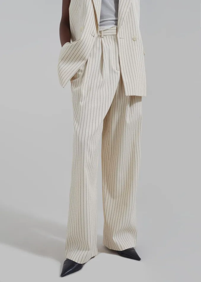 The Frankie Shop Bottoms Ripley Pleated Twill Trousers 8211 Light BeigeBlack Pinstripe 8211 Women