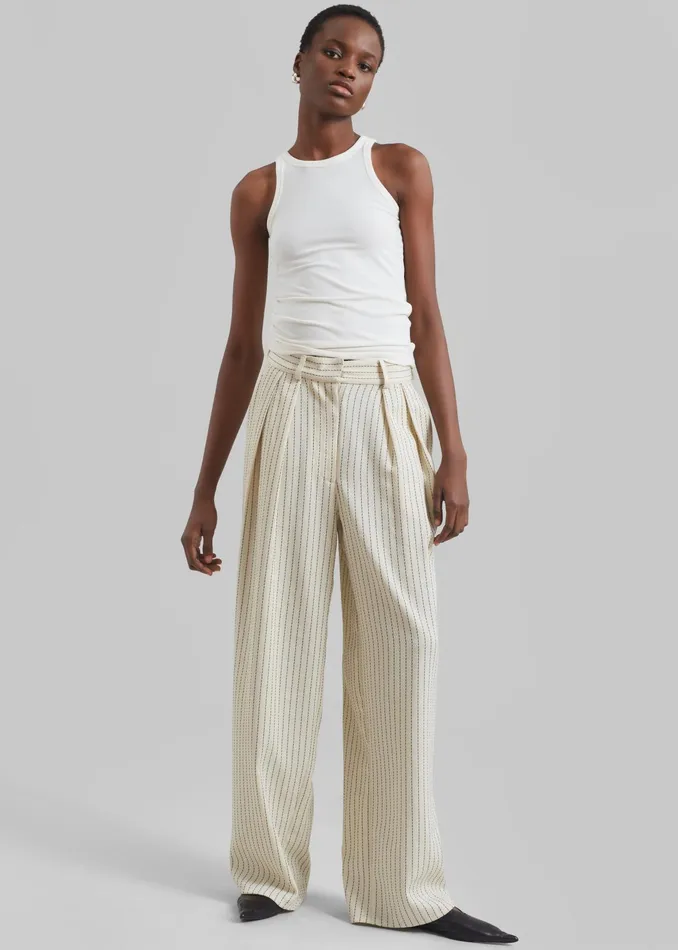 The Frankie Shop Bottoms Ripley Pleated Twill Trousers 8211 Light BeigeBlack Pinstripe 8211 Women