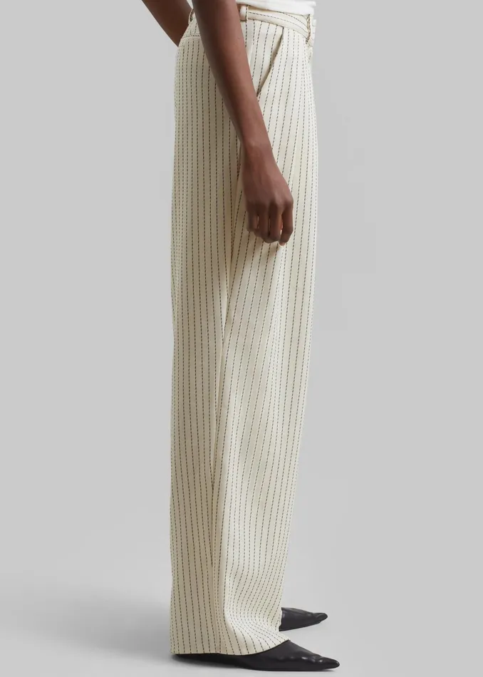 The Frankie Shop Bottoms Ripley Pleated Twill Trousers 8211 Light BeigeBlack Pinstripe 8211 Women