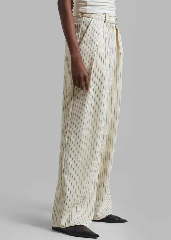 The Frankie Shop Bottoms Ripley Pleated Twill Trousers 8211 Light BeigeBlack Pinstripe 8211 Women