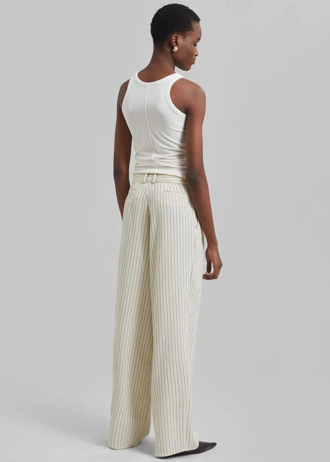 The Frankie Shop Bottoms Ripley Pleated Twill Trousers 8211 Light BeigeBlack Pinstripe 8211 Women