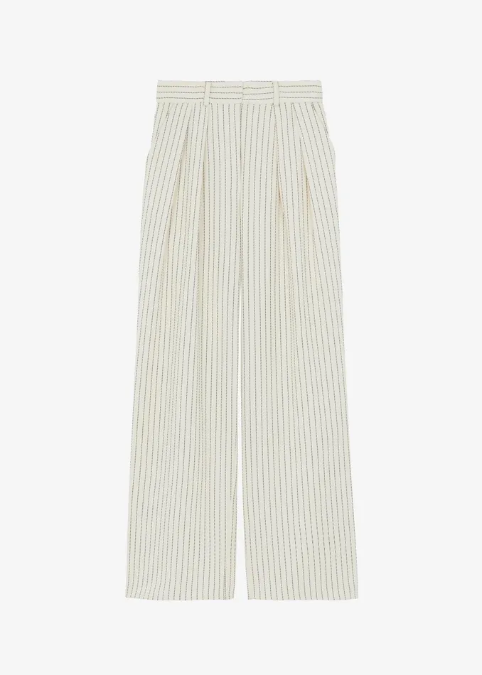 The Frankie Shop Bottoms Ripley Pleated Twill Trousers 8211 Light BeigeBlack Pinstripe 8211 Women
