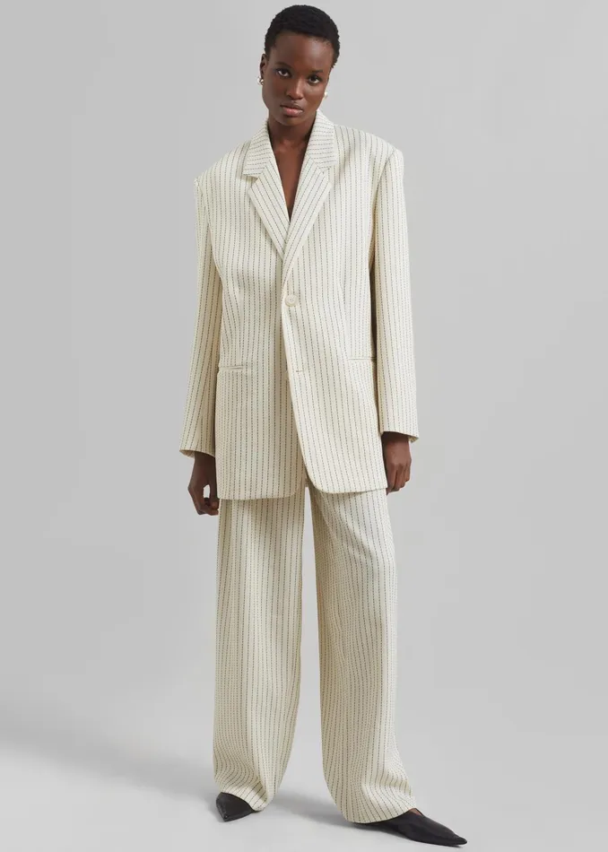 The Frankie Shop Bottoms Ripley Pleated Twill Trousers 8211 Light BeigeBlack Pinstripe 8211 Women