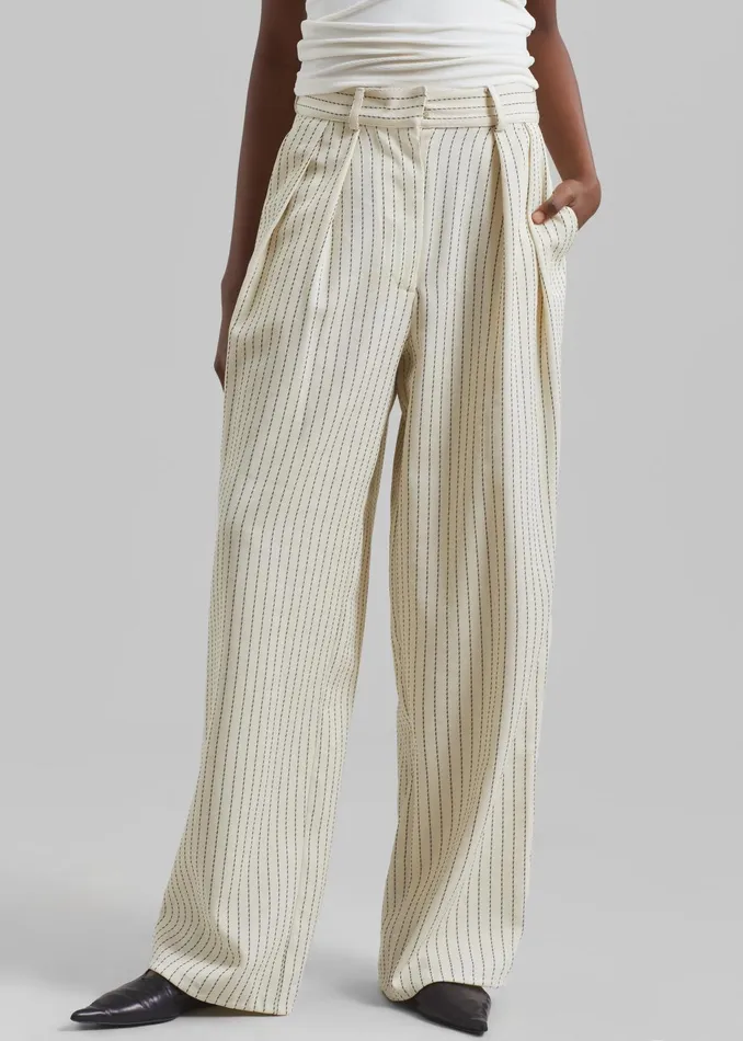 The Frankie Shop Bottoms Ripley Pleated Twill Trousers 8211 Light BeigeBlack Pinstripe 8211 Women