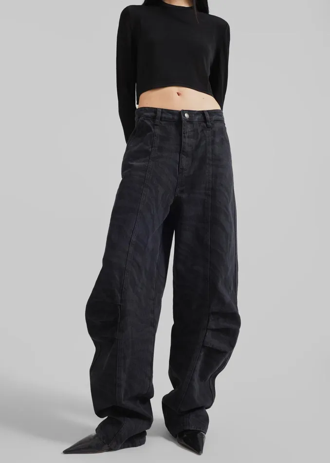 The Frankie Shop Bottoms Rotate Zebra Twill Cargo Pants 8211 Black Washed 8211 Women