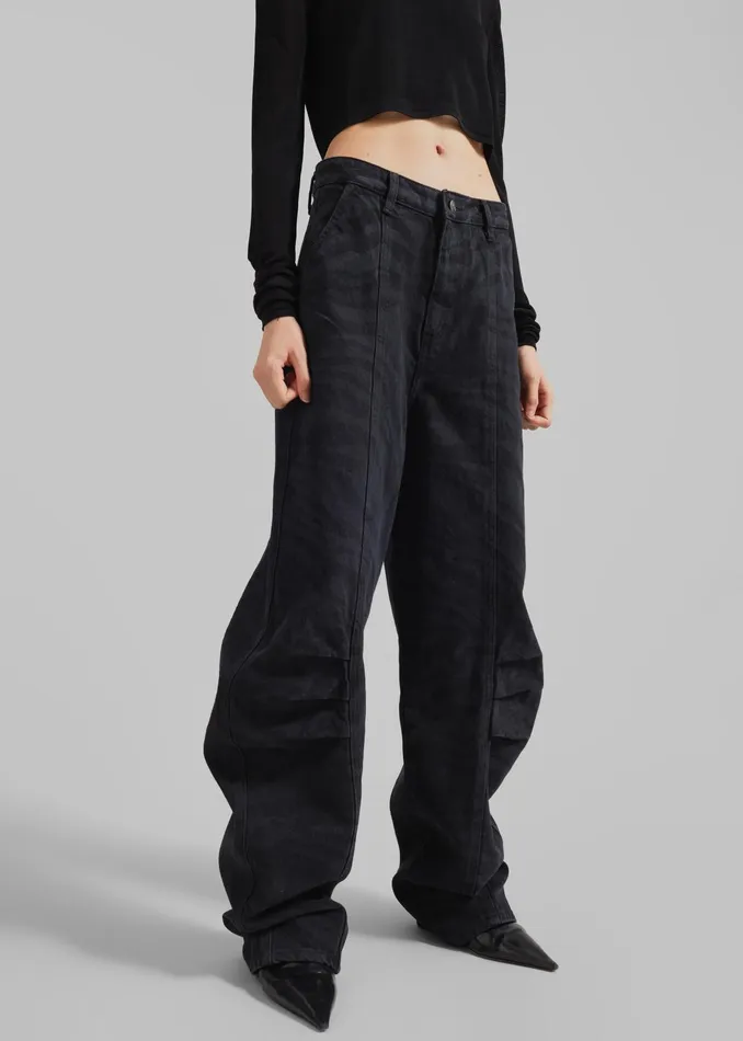 The Frankie Shop Bottoms Rotate Zebra Twill Cargo Pants 8211 Black Washed 8211 Women