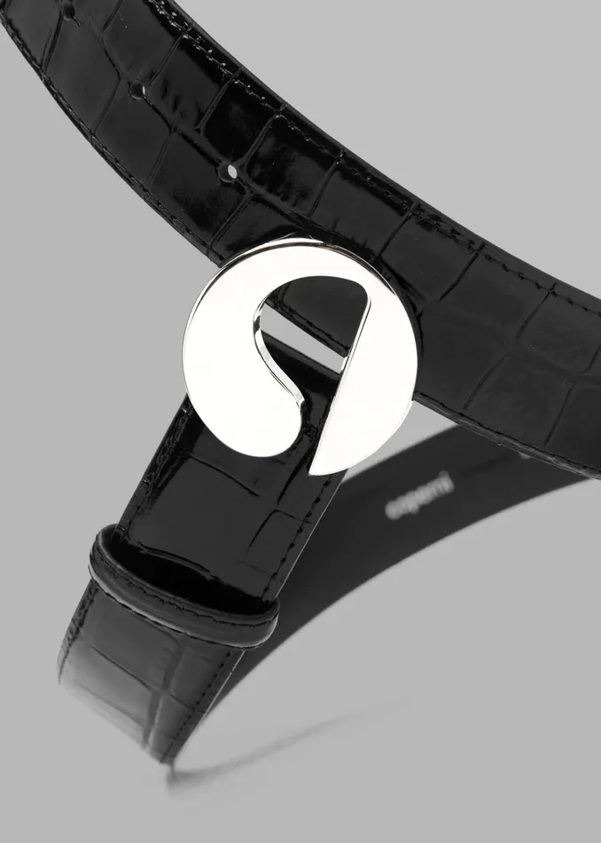 The Frankie Shop Coperni Croco Logo Skinny Belt 8211 Black 8211 Women