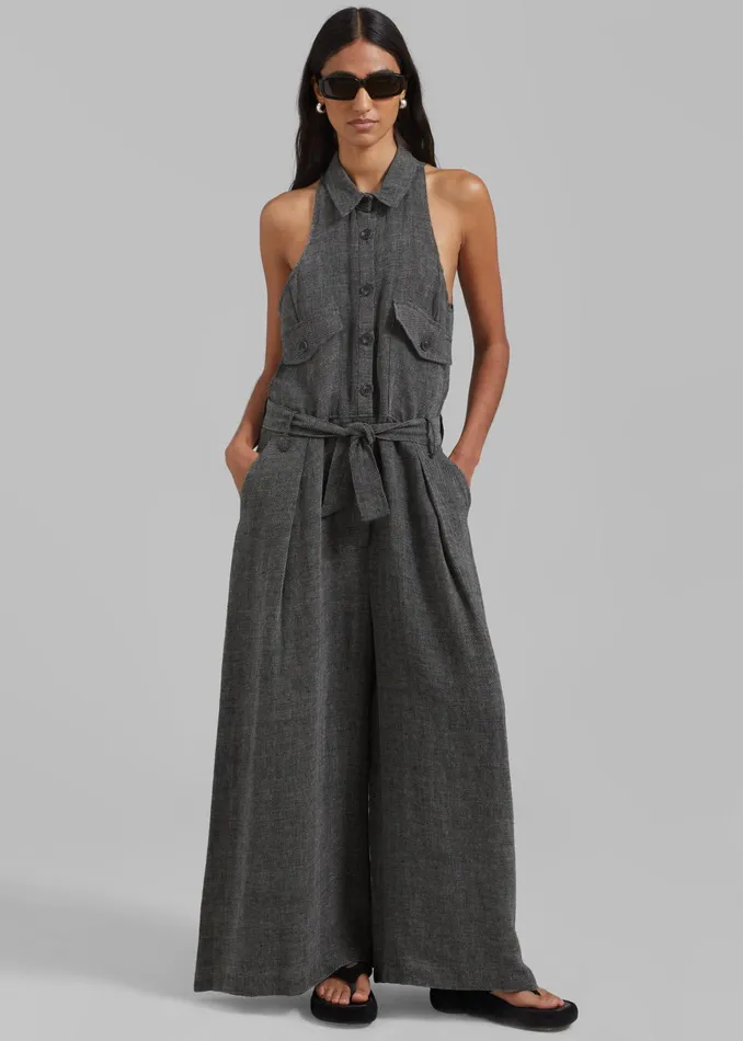The Frankie Shop Jumpsuits Clayton Halter Jumpsuit 8211 Black Melange 8211 Women The Frankie Shop Jumpsuits Clayton Halter Jumpsuit 8211 Black Melange 8211 Women