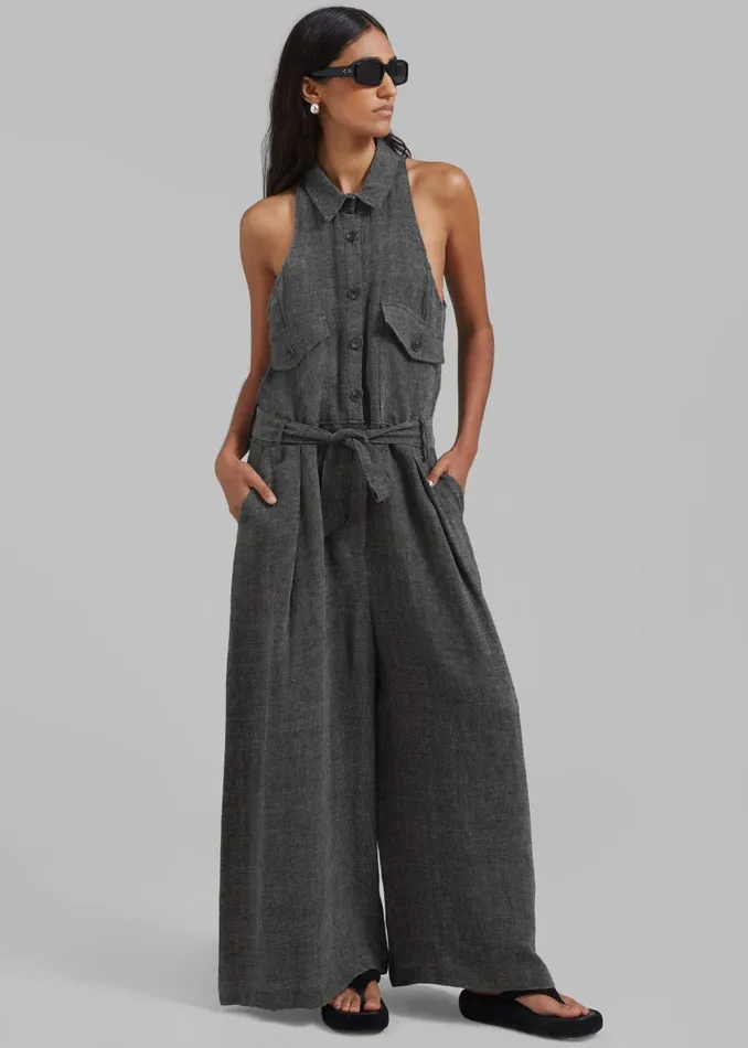 The Frankie Shop Jumpsuits Clayton Halter Jumpsuit 8211 Black Melange 8211 Women
