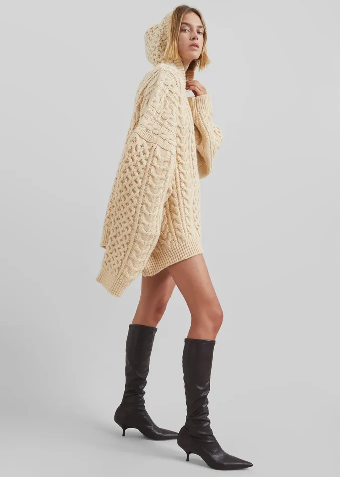 The Frankie Shop Knitwear Adare Braided Knit Hoodie 8211 Beige 8211 Women