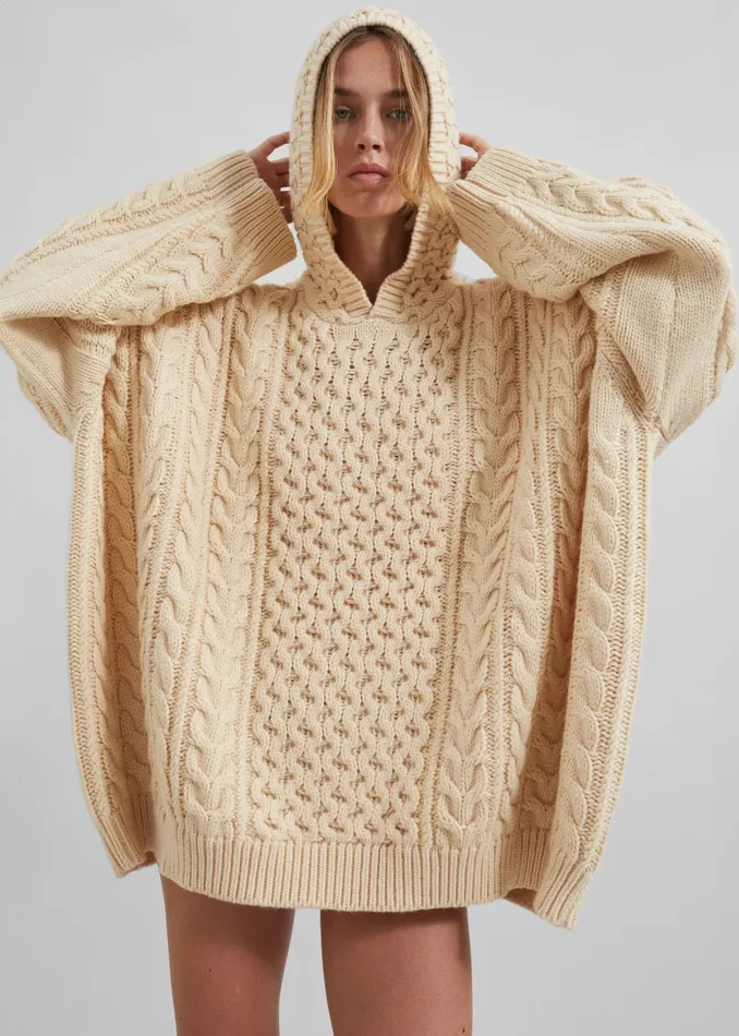 The Frankie Shop Knitwear Adare Braided Knit Hoodie 8211 Beige 8211 Women