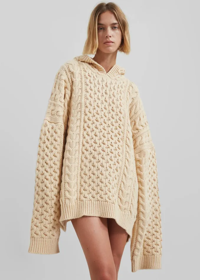 The Frankie Shop Knitwear Adare Braided Knit Hoodie 8211 Beige 8211 Women