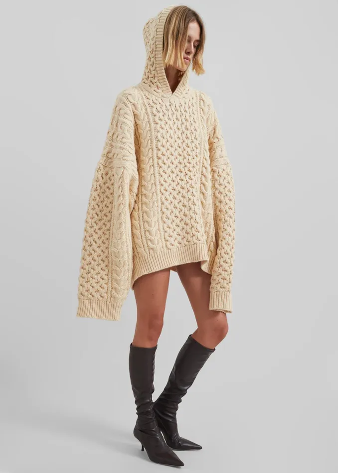 The Frankie Shop Knitwear Adare Braided Knit Hoodie 8211 Beige 8211 Women