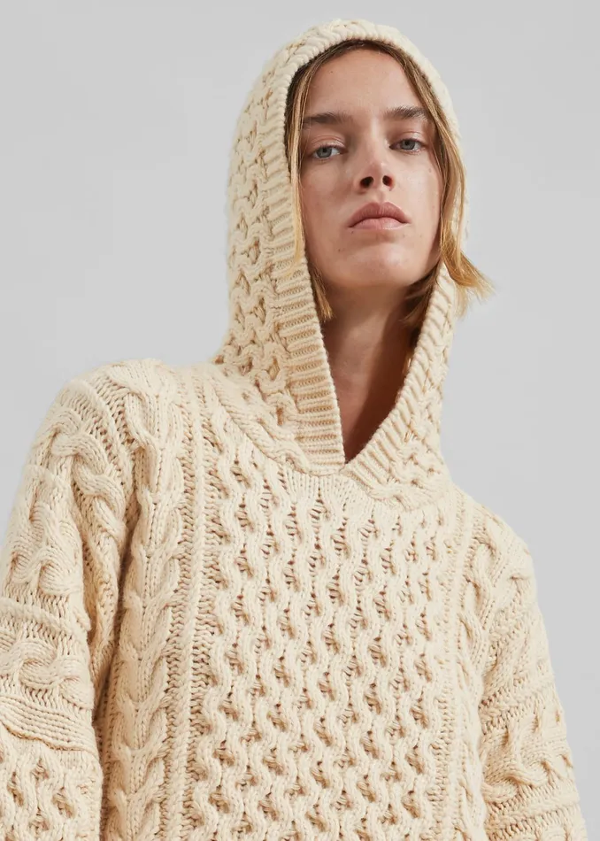 The Frankie Shop Knitwear Adare Braided Knit Hoodie 8211 Beige 8211 Women