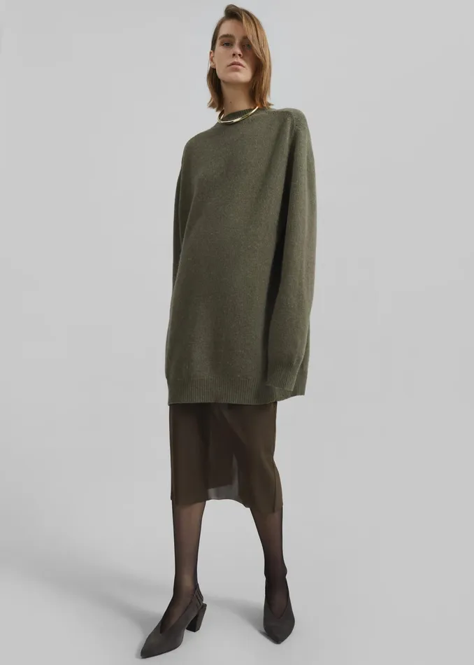 The Frankie Shop Knitwear Maxine Knit Sweater Dress 8211 Khaki 8211 Women