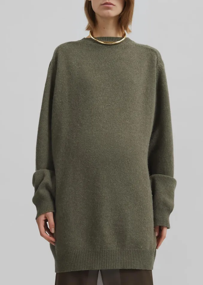 The Frankie Shop Knitwear Maxine Knit Sweater Dress 8211 Khaki 8211 Women