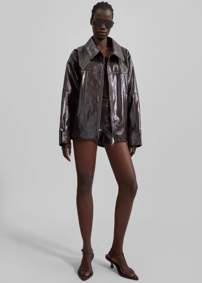 The Frankie Shop Outerwear Arbor Crackled Faux Leather Jacket 8211 Brown 8211 Women