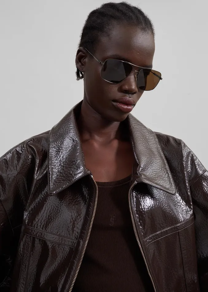 The Frankie Shop Outerwear Arbor Crackled Faux Leather Jacket 8211 Brown 8211 Women