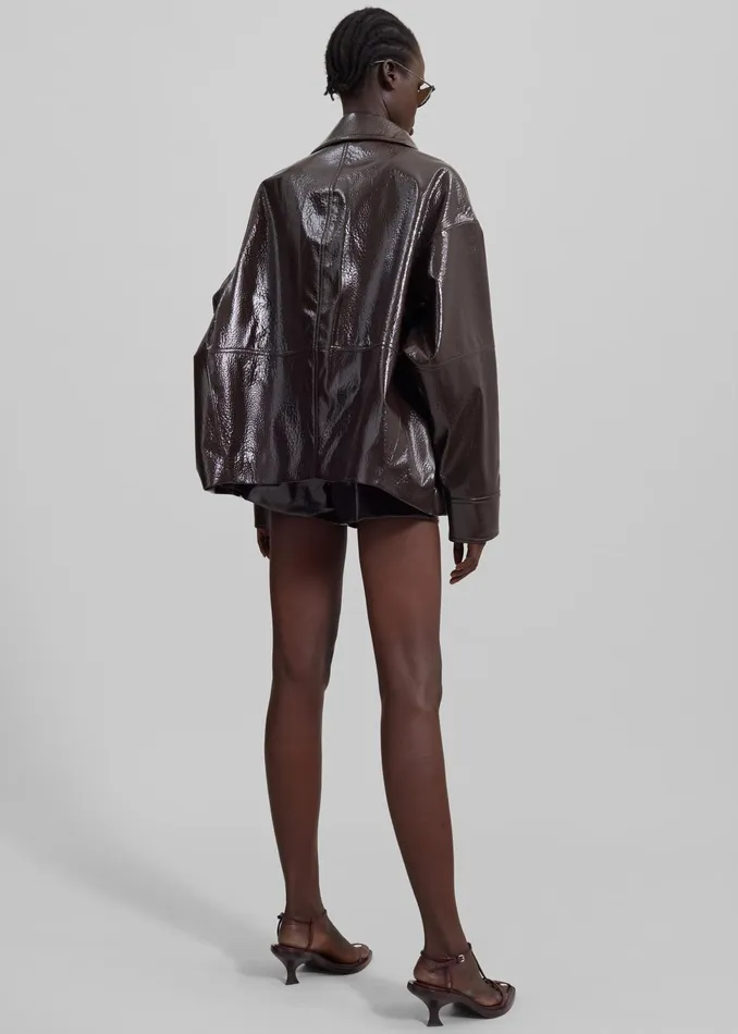 The Frankie Shop Outerwear Arbor Crackled Faux Leather Jacket 8211 Brown 8211 Women