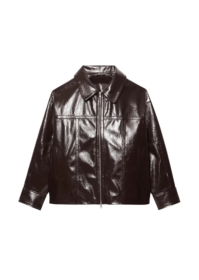 The Frankie Shop Outerwear Arbor Crackled Faux Leather Jacket 8211 Brown 8211 Women