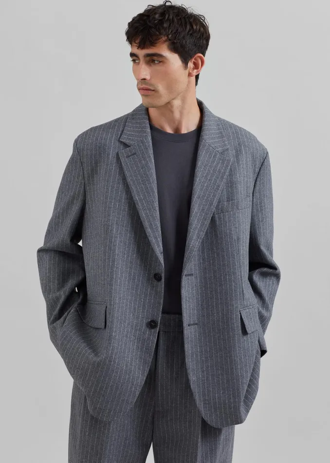 The Frankie Shop Outerwear Beo Blazer 8211 GreyWhite Pinstripe 8211 Men