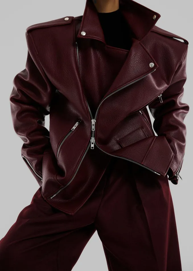 The Frankie Shop Outerwear Chicago Oversized Biker Jacket 8211 Burgundy 8211 Women The Frankie Shop Outerwear Chicago Oversized Biker Jacket 8211 Burgundy 8211 Women