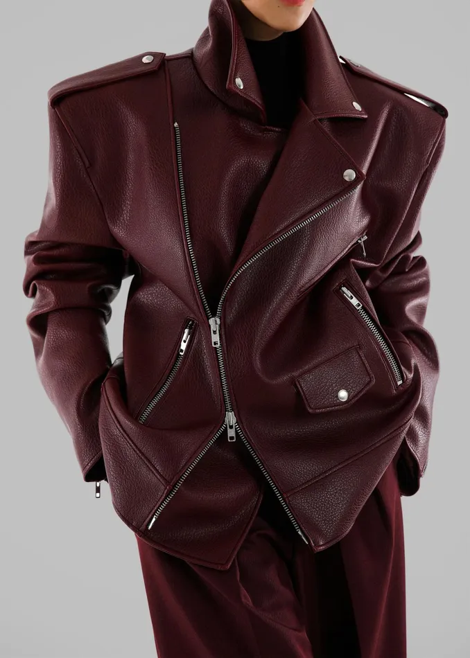 The Frankie Shop Outerwear Chicago Oversized Biker Jacket 8211 Burgundy 8211 Women