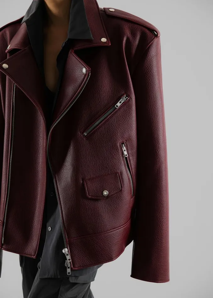 The Frankie Shop Outerwear Chicago Oversized Biker Jacket 8211 Burgundy 8211 Women