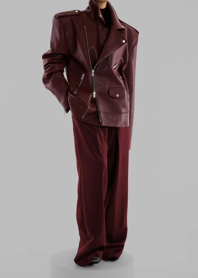 The Frankie Shop Outerwear Chicago Oversized Biker Jacket 8211 Burgundy 8211 Women