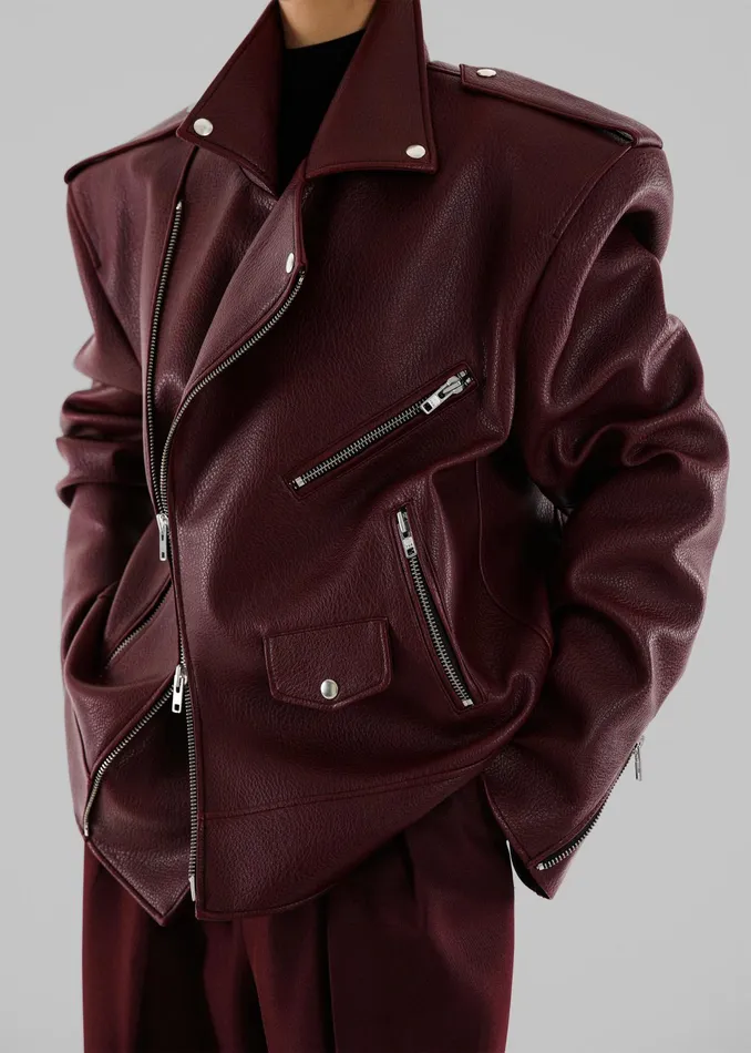 The Frankie Shop Outerwear Chicago Oversized Biker Jacket 8211 Burgundy 8211 Women