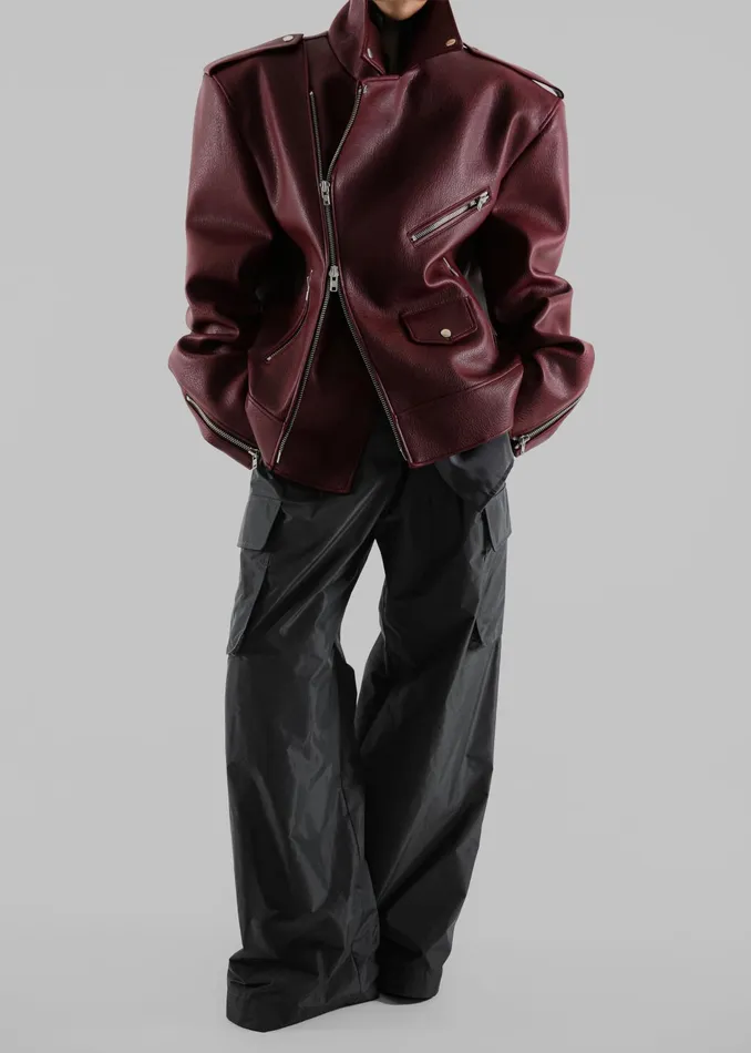 The Frankie Shop Outerwear Chicago Oversized Biker Jacket 8211 Burgundy 8211 Women